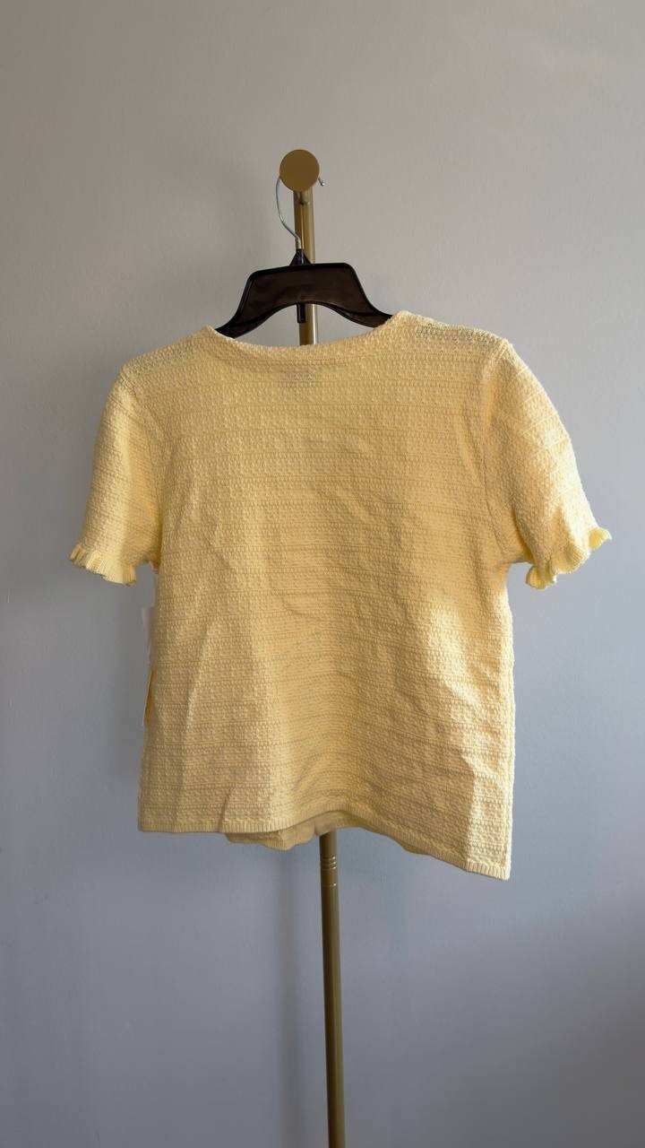 CeCe Crewneck Short‑Sleeve Cardigan Lemon Drop M NWT $79