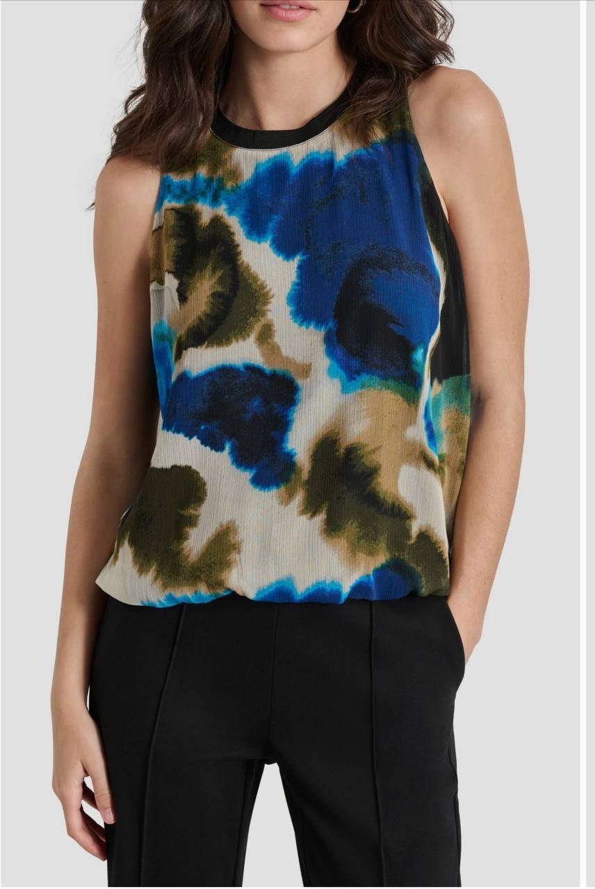 DKNY Sleeveless Chiffon Top – Size XL – NWT – Multicolor Abstract Print