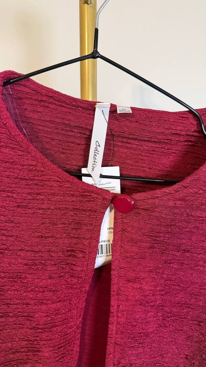 NY Collection Women’s Petite Textured Open‑Front Jacket Burgundy 6P NWT