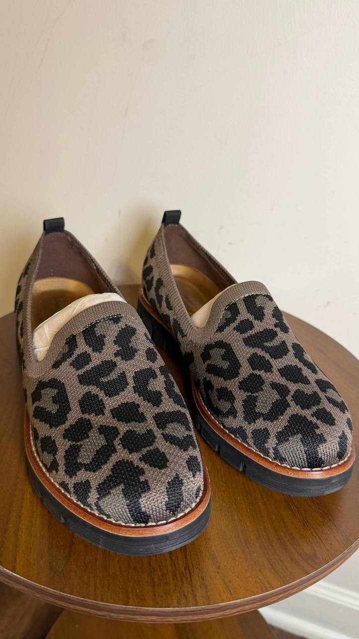 Easy Spirit Valina eFlex Knit Slip‑On Loafers Black Leopard 7.5W Comfort NWB $89