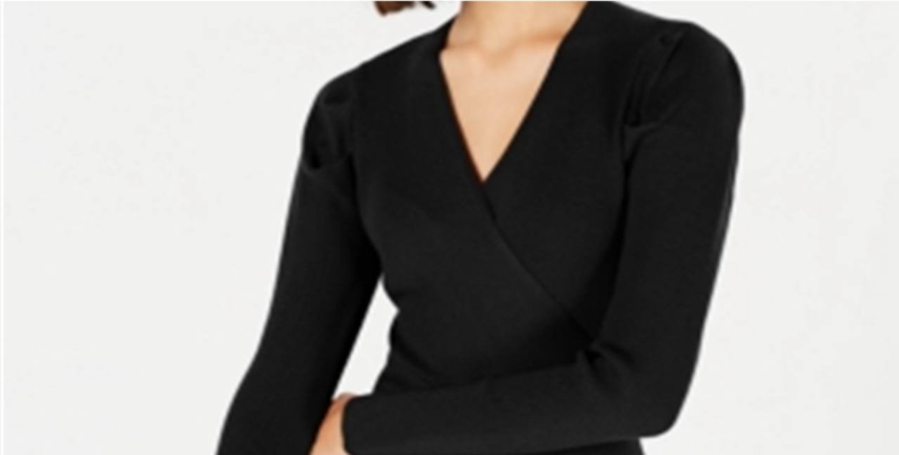 Lucy Paris Wrap Sweater Surplice V-Neck Long Sleeve Black/White Size M