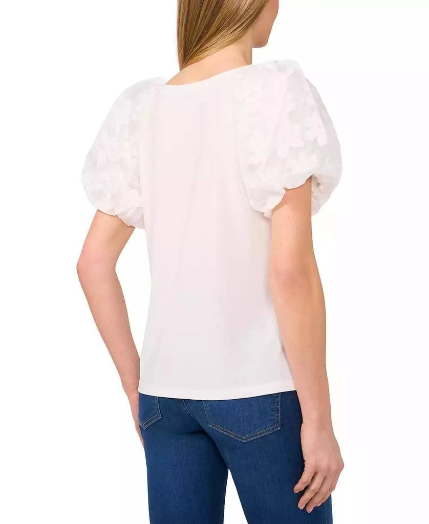 CeCe Floral Puff‑Sleeve Round‑Neck Tee – Size L – NWT – $59