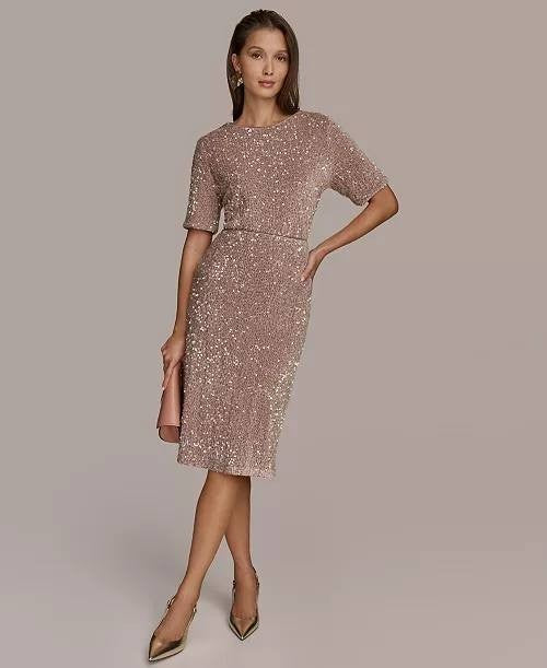 Donna Karan NY Sequined Pencil Skirt Beige XL NWT $139