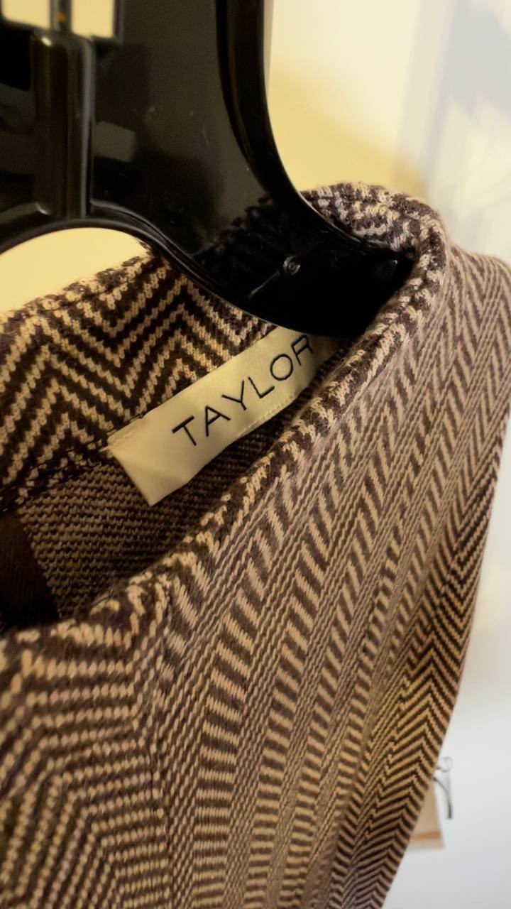 Taylor Women’s Belted Jacquard A‑Line Dress Brown Cream 12 NWT $128