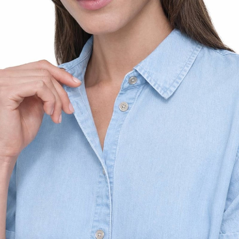 DKNY JEANS Blue Rolled Sleeve Shirt Size S NWT Casual Modern Top msrp$69