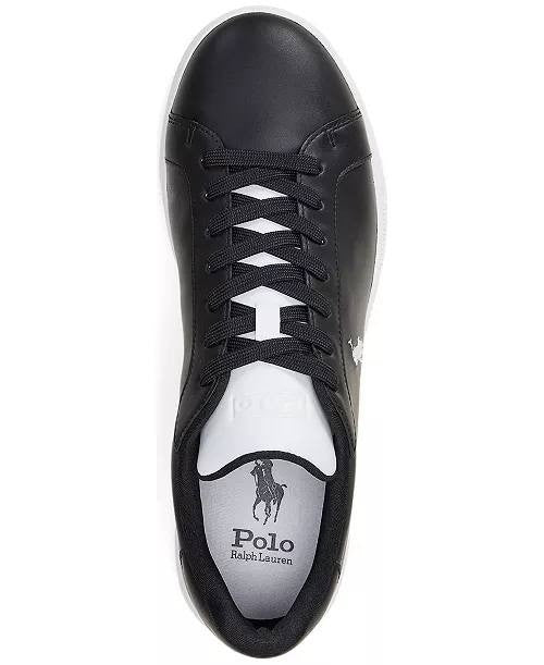 Polo Ralph Lauren Heritage Court II Leather Sneakers Black White 8.5 NWB $145