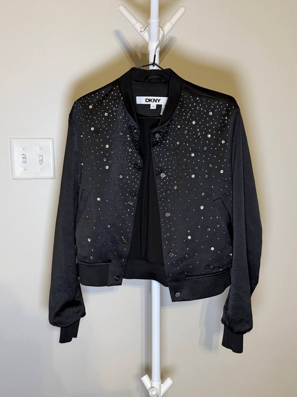 DKNY Women’s Studded Snap‑Front Long‑Sleeve Bomber Jacket – XS – NWT – $159