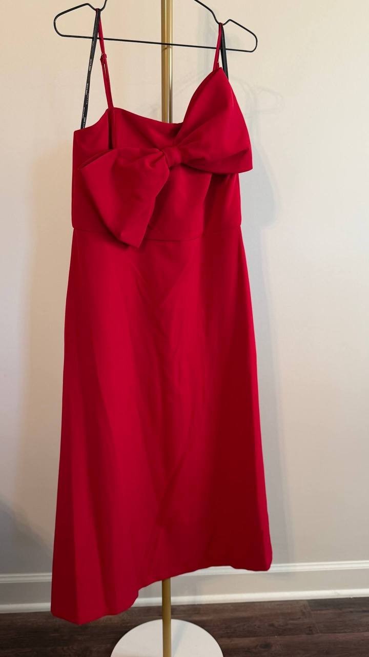 Anne Klein Women’s Bow‑Front Midi A‑Line Dress Red 6 $159 NWT