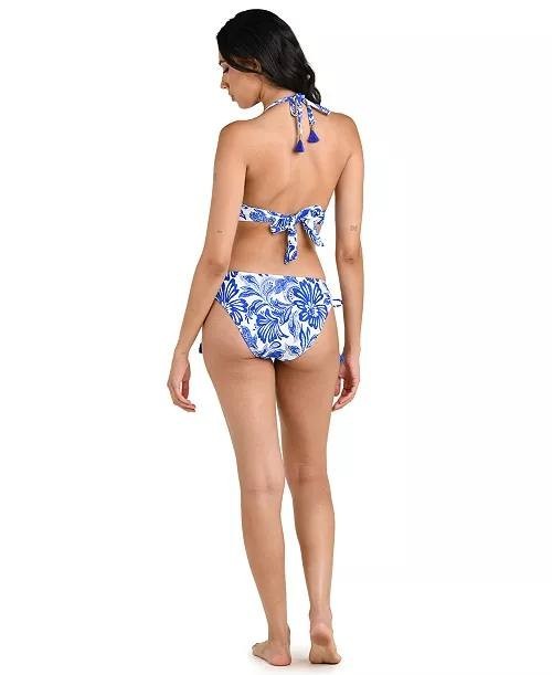 La Blanca Botanical Brocade Halter Bikini Swim Top Lapis 6 NWT $95