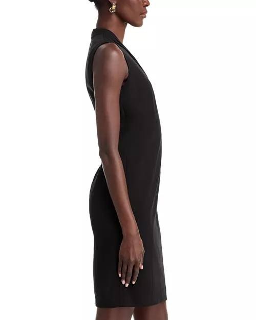 T Tahari Tonya Pleated Sleeveless V‑Neck Sheath Dress Black 12 NWT $118