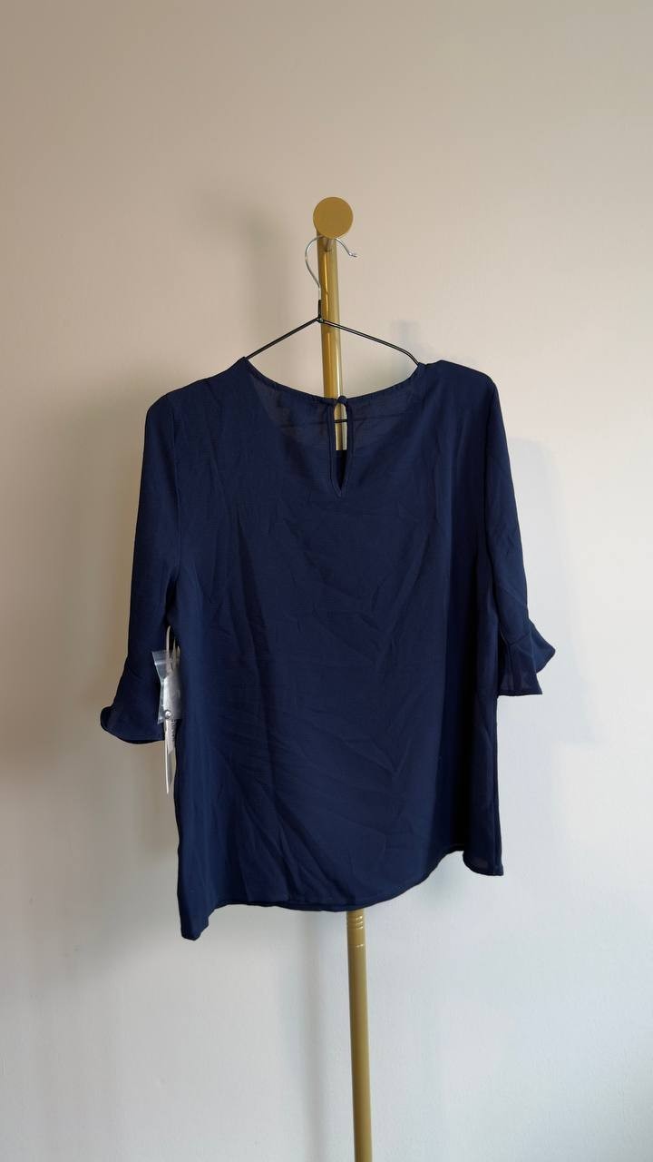 CeCe Ruffle Sleeve  Blouse Classic Navy S NWT $49