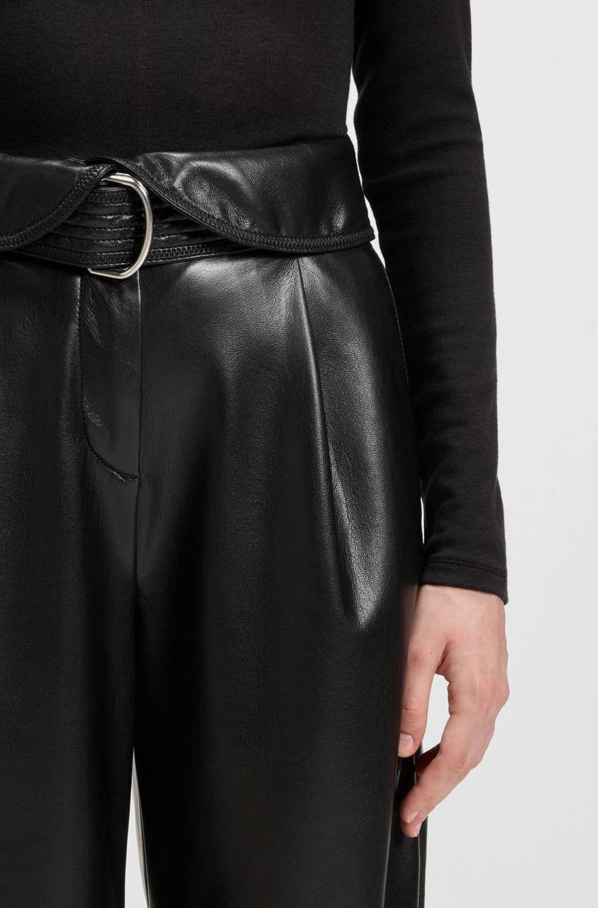 BOSS Faux Leather Straight-Leg Pants with Belt Black Size 10 NWT $149