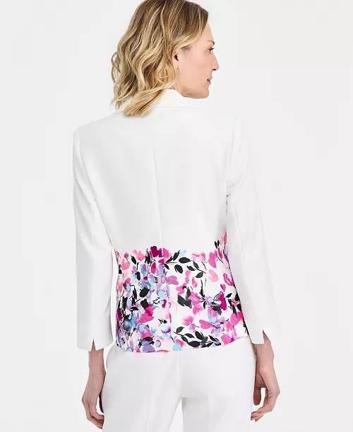 Kasper Petite Floral‑Print Double‑Button Blazer Lily White Multi 14P NWT $149