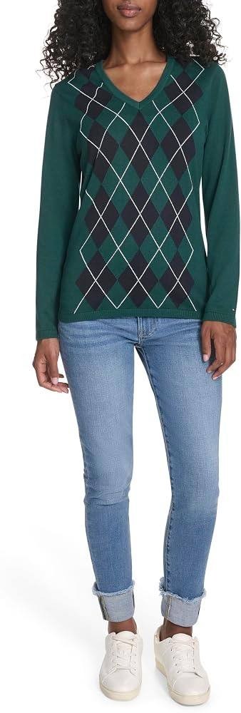 Tommy Hilfiger Cotton Argyle Ivy Sweater Forest Multi M NWT $69.50