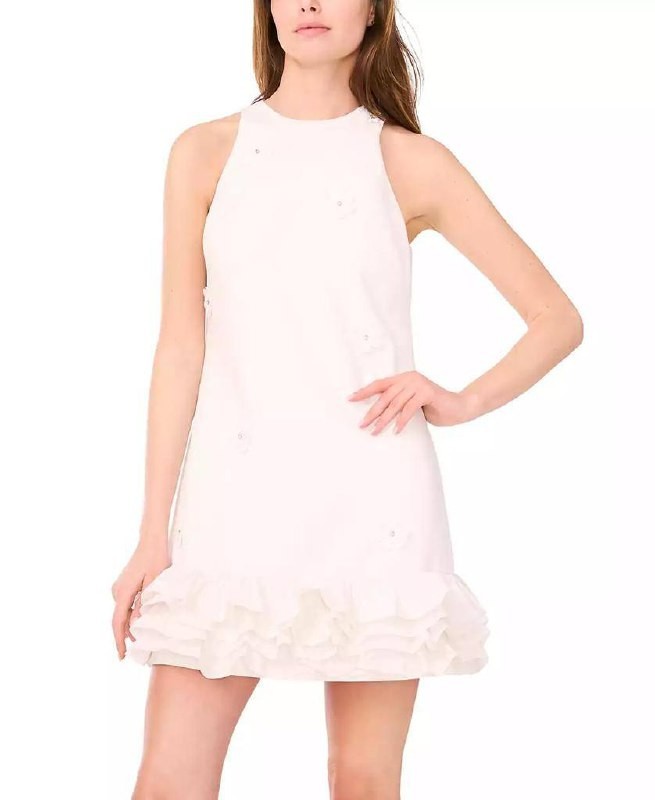 CeCe Sleeveless Ruffled‑Hem Sheath Dress White XL Excellent Condition msrp$119