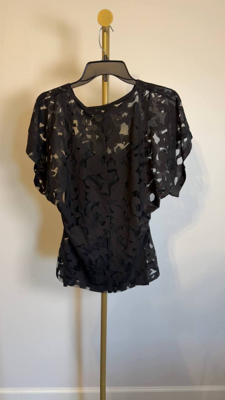 BOSS Orange Floral Lace Flutter Sleeve Top Black M NWT $99