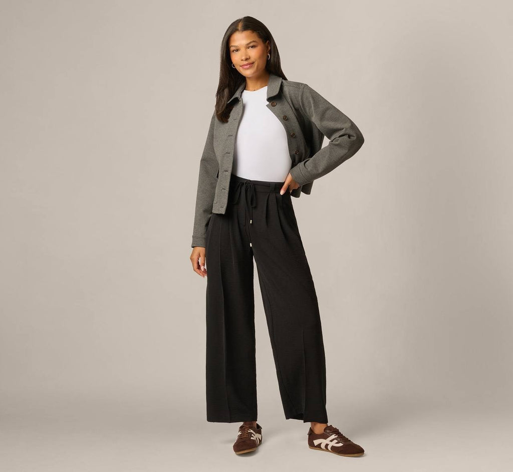 Adrianna Papell Tie Belt Airflow Pleated Wide‑Leg Pants Black L NWT $50