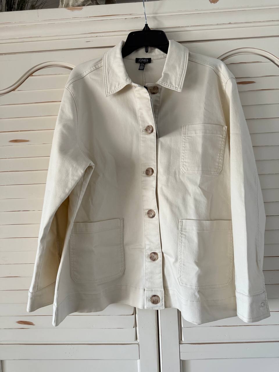 Jones New York City Denim Pocket-Front Jacket Beige Size XL NWT $119