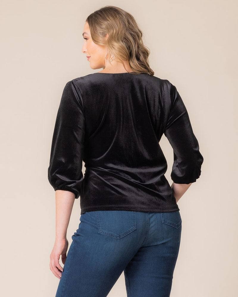Kiyonna Odette Velvet Faux Wrap Top – Onyx, Size 0X
