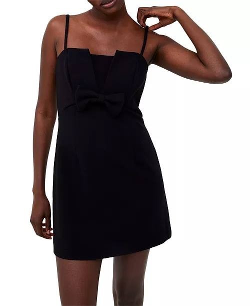 French Connection Whisper Bow-Trim Dress L Black NWT $138