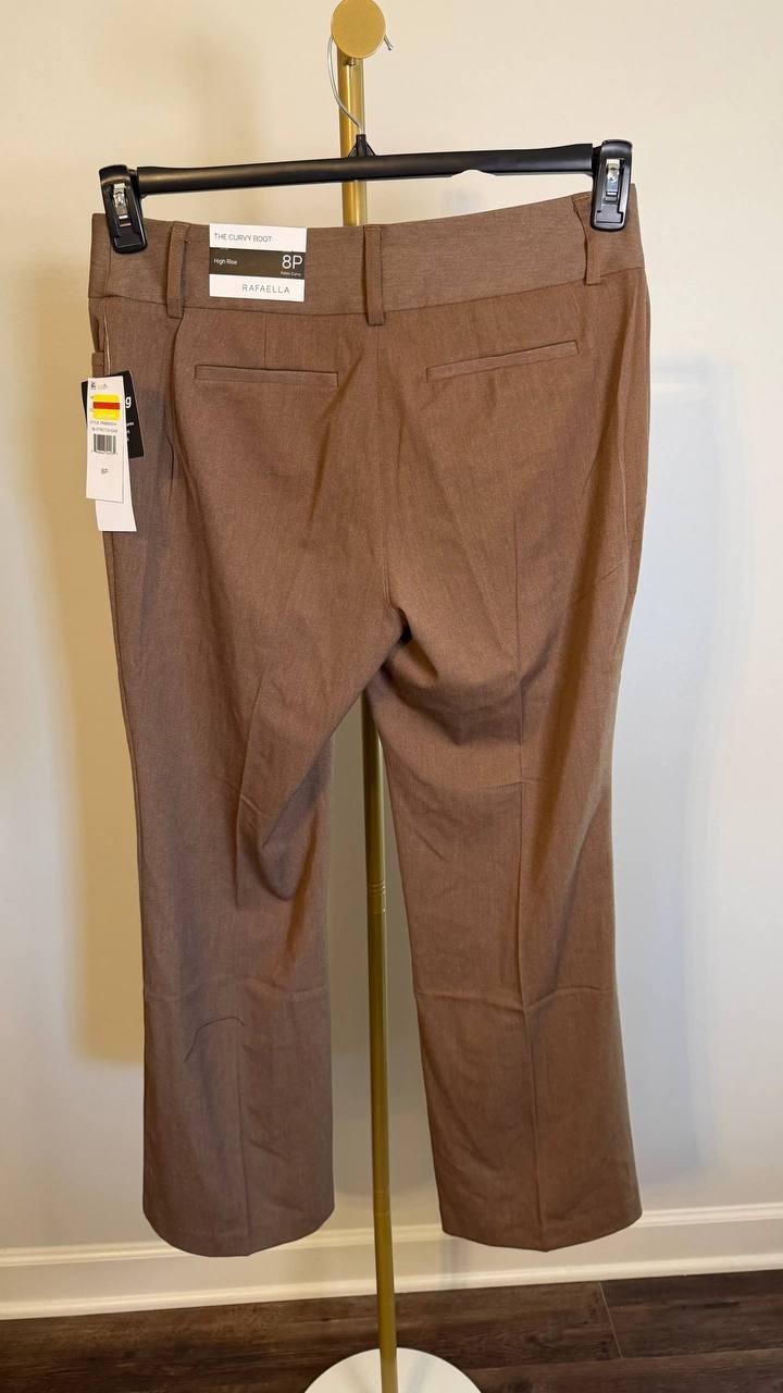 Rafaella Women’s Plus Curvy Fit Gabardine Bootcut Pants Brown 8P $89 NWT
