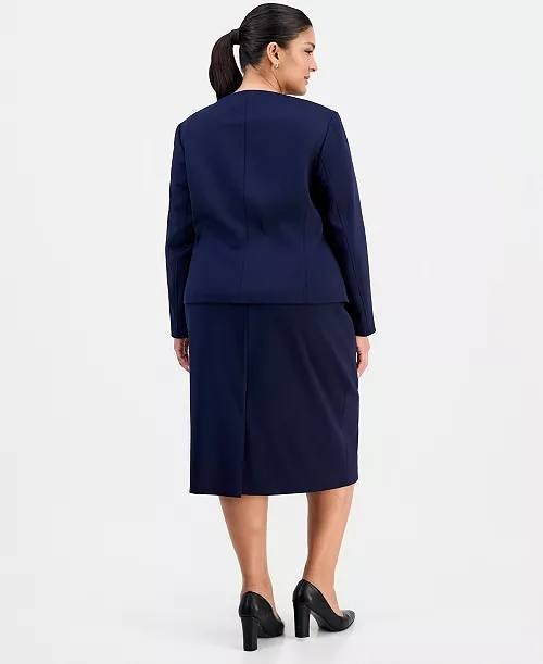 Le Suit Plus Size Square‑Neck Ponte Skirt Suit Midnight Navy 20W NWT $320
