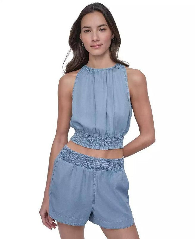 DKNY JEANS Smocked‑Waist Sleeveless Crop Top Size XL NWOT Modern Chic msrp$59