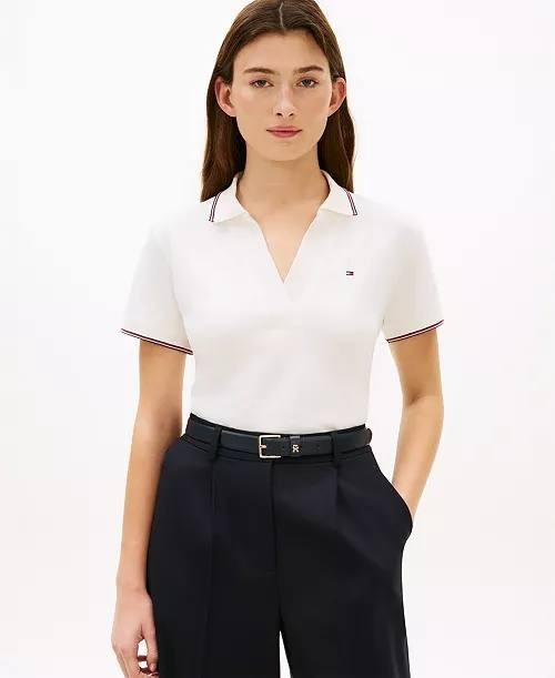 Tommy Hilfiger Johnny Collar Short‑Sleeve Polo T‑Shirt Ecru XS NWT $59.50