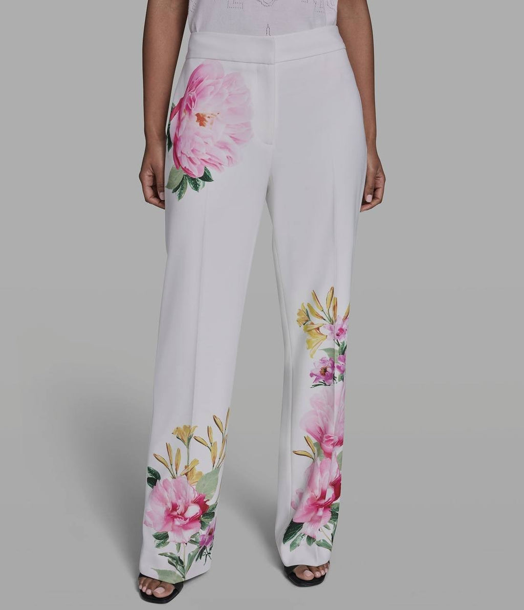 Karl Lagerfeld Mid-Rise Floral Straight-Leg Pant Soft White Multi 8 NWT $139