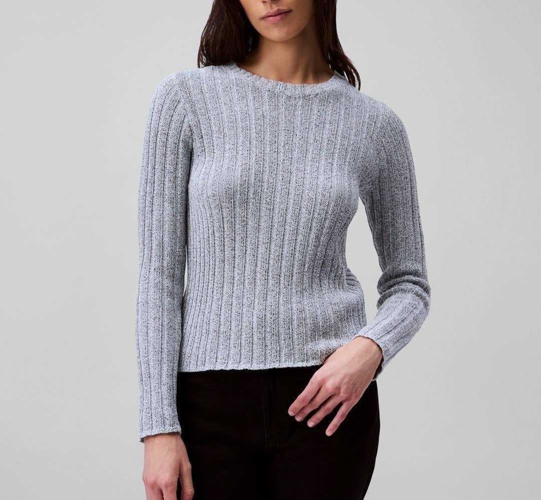 Calvin Klein Ribbed Long‑Sleeve Crewneck Sweater Sky Captain L NWT $119