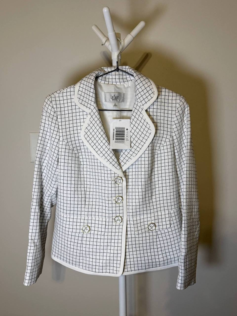 Le Suit Check Print Contrast Trim Blazer – 6P – NWT