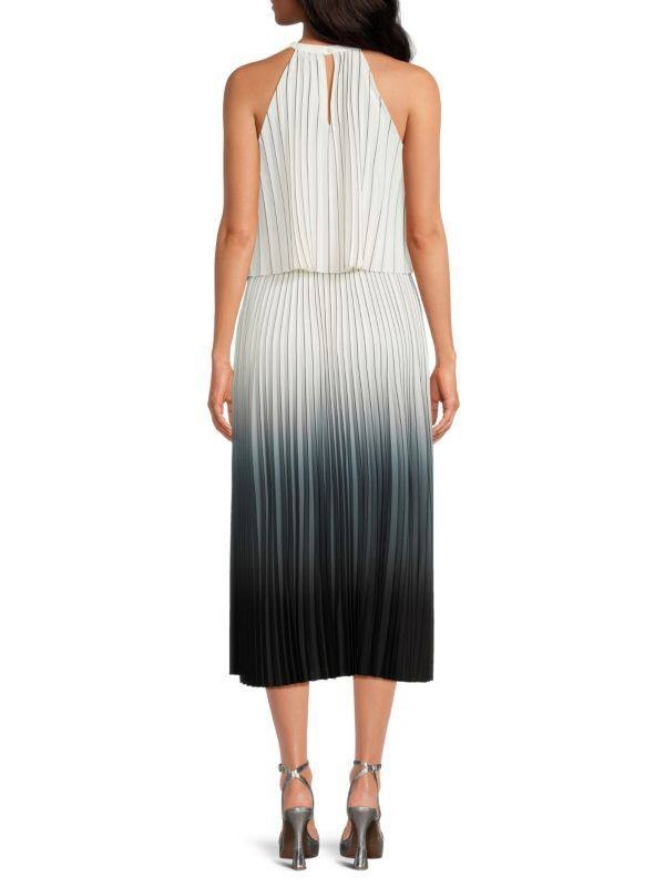 Tahari Pleated Ombré Dress Size 8 Black White Sleeveless Halter Sheath NWT