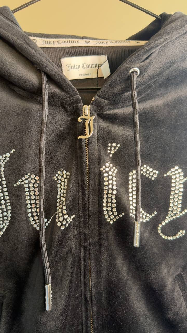 Juicy Couture OG Big Bling Velour Zip Hoodie Black Size S NWT $119