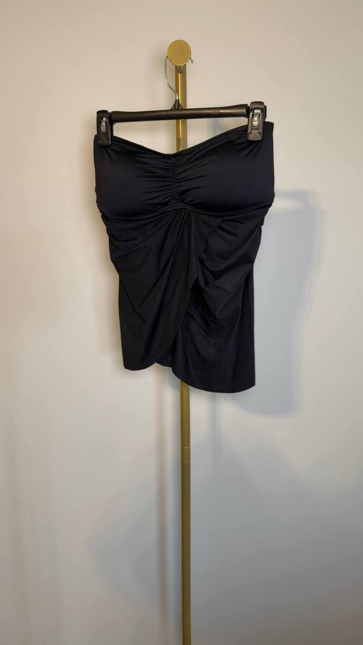 Vince Camuto Strapless Draped One‑Piece Swimsuit Black S NWT $94