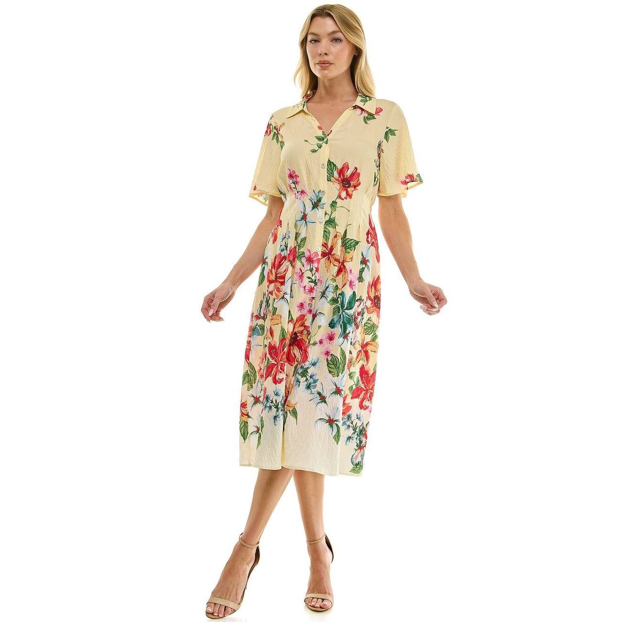 Figueroa & Flower Printed Peasant Dress Banana Multi S NWOT $72.99