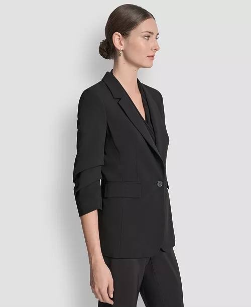 DKNY Ruched‑Sleeve One‑Button Blazer – Size 8P – NWT – $139