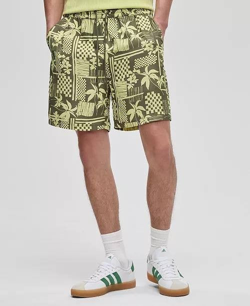 Mode of One Men’s Vacation Palm Pull‑On Shorts Green Relaxed Fit NWT