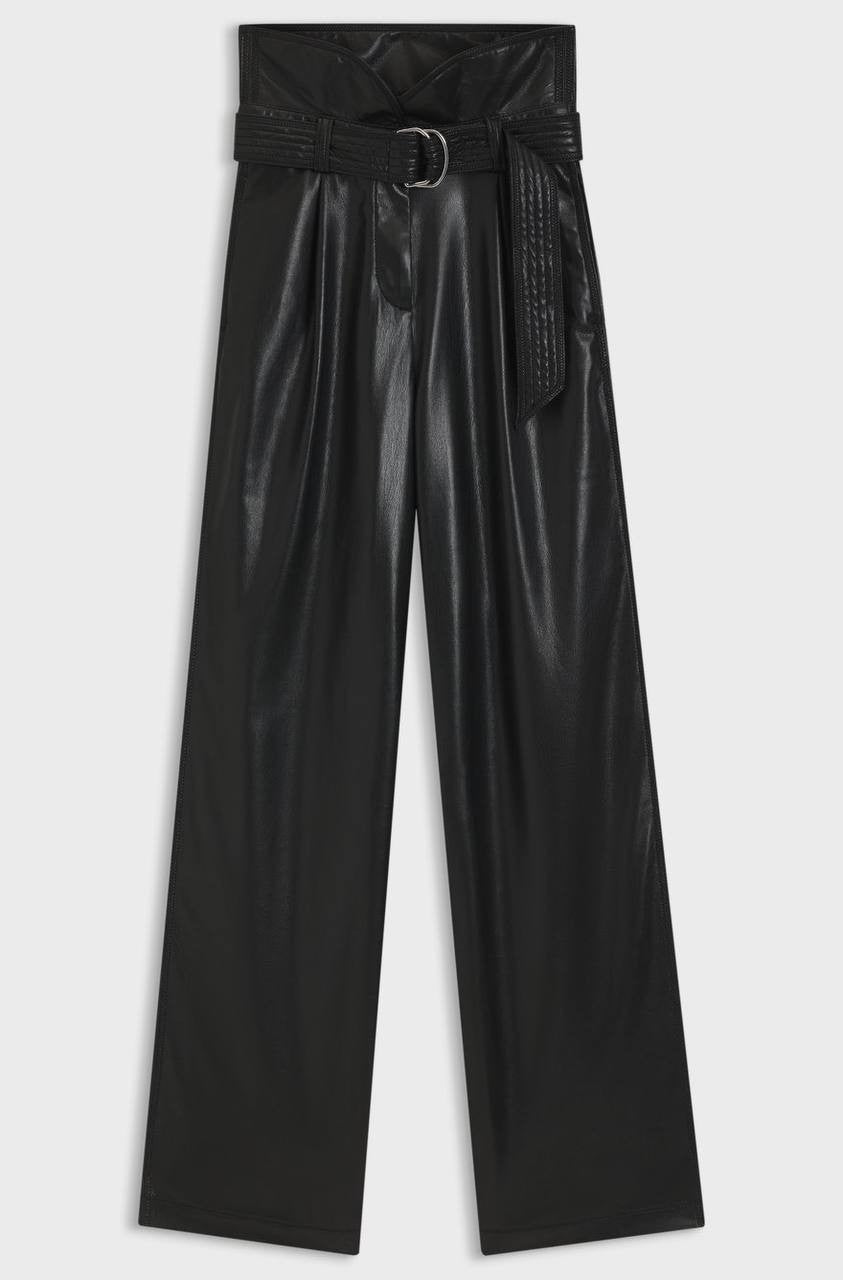 BOSS Faux Leather Straight‑Leg Pants with Belt Black 12 NWT $149