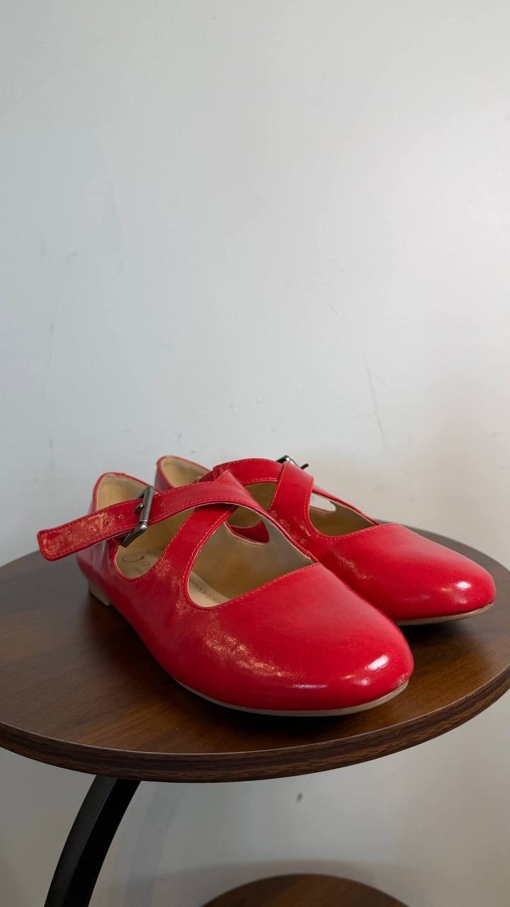 Journee Ivanna Mary Jane Flats Red 8M Vegan Leather Buckle $93.99 NWB