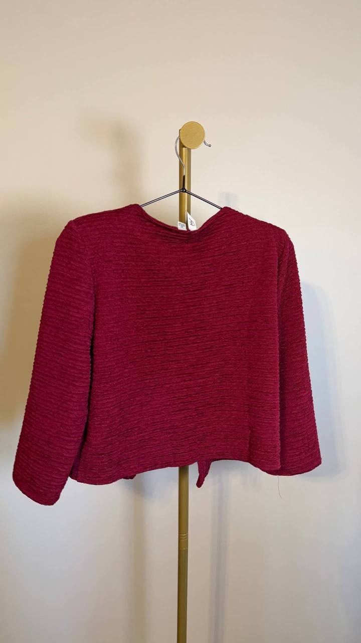 NY Collection Women’s Petite Textured Open‑Front Jacket Burgundy 6P NWT