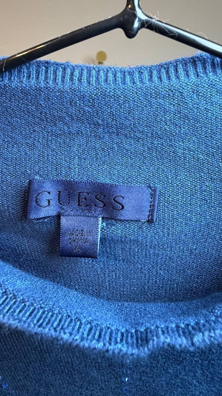 Guess Rhinestone Bodycon Mini Sweater Dress Cobalt Blue XL NWT $168