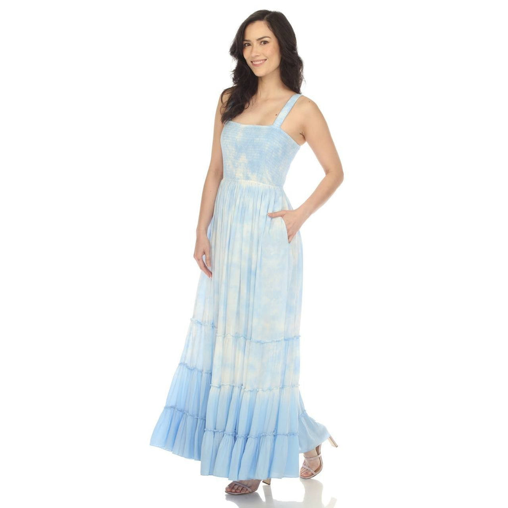 White Mark Smocked Ruffle Maxi Dress Blue S NWT $80