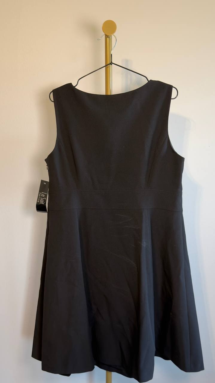 Le Suit Open Front Jacket & Sleeveless Flared Dress 2pc Set Black 14P NWT $330