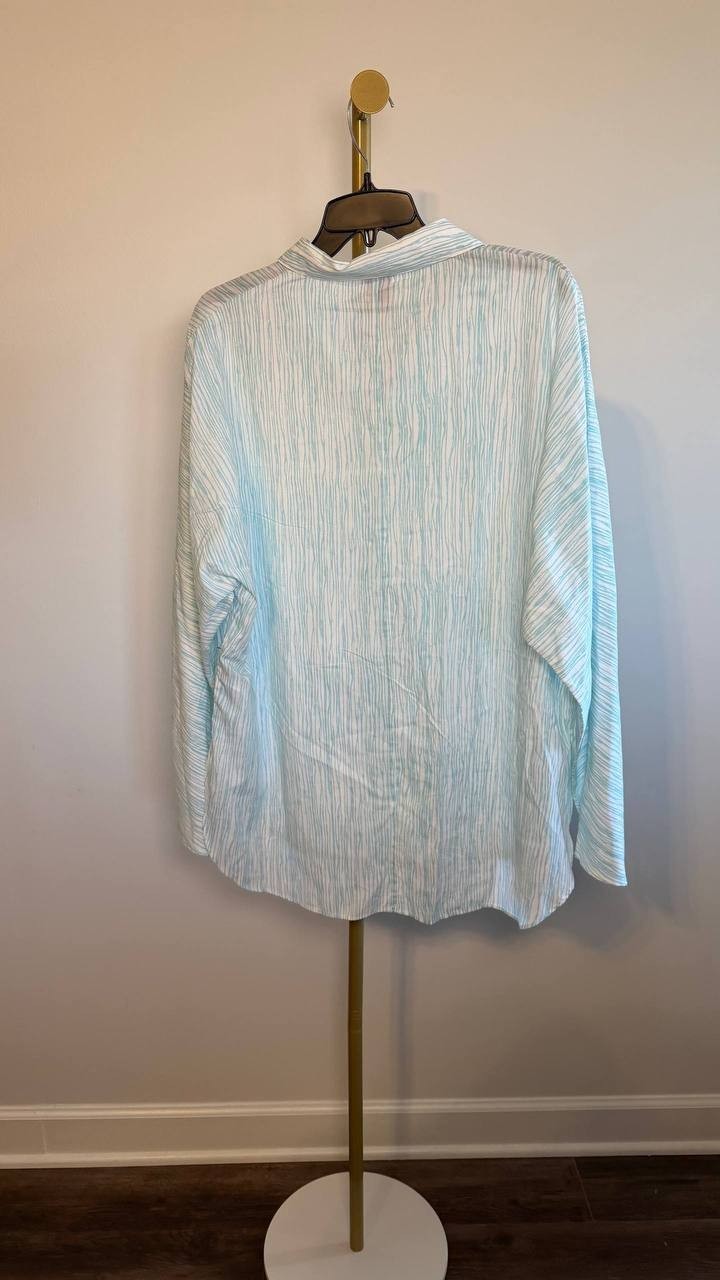 Calvin Klein Striped Long Sleeve Button‑Down Shirt White Print L NWT $109