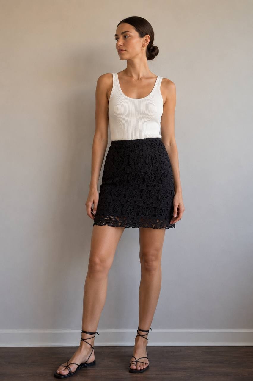 Parker Circle Lace Crochet Mini Skirt Reach Black 6 NWT $99