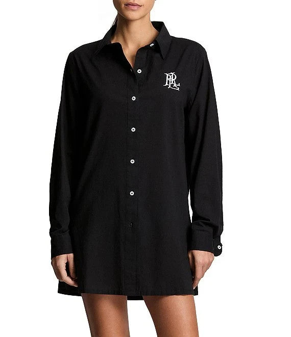 Lauren Ralph Lauren Cotton Voile Logo Shirt Cover-Up Black S NWT $130