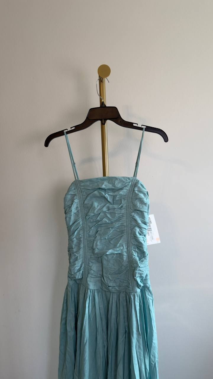 Taylor Shirred Drop Waist Square Neck Midi Dress Seafoam 2 NWT $139