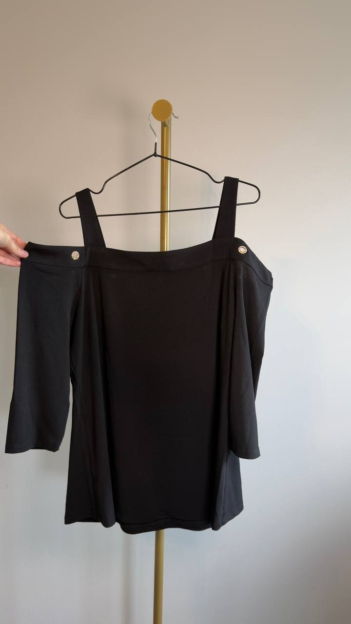 Belldini Grommet-Trim Cold Shoulder Top Black L NWT $59