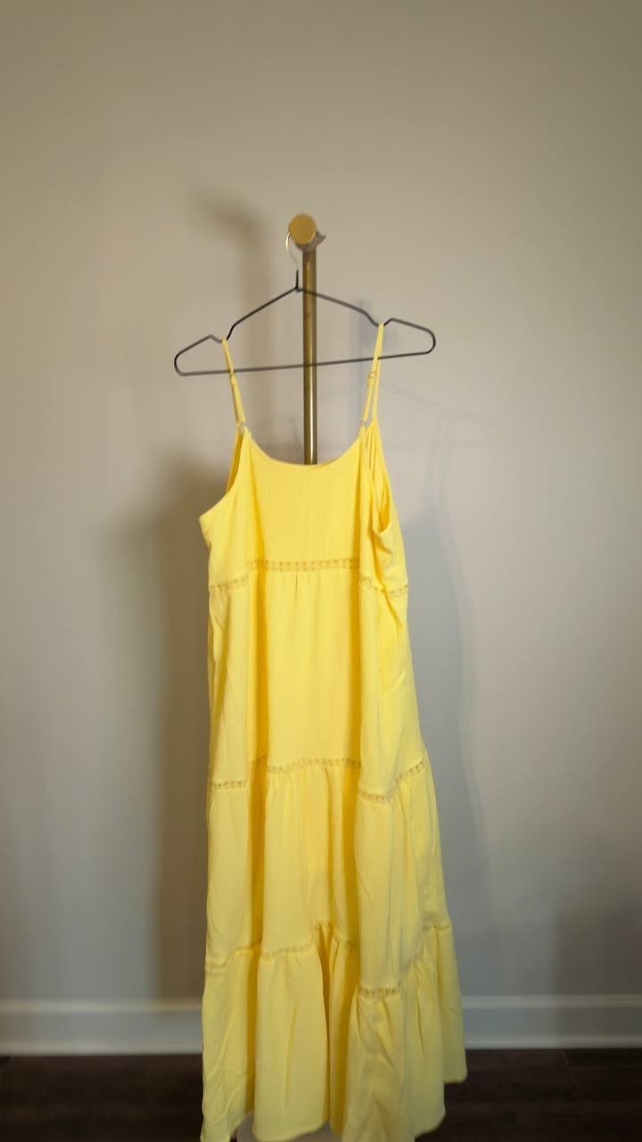 White Mark Scoop Neck Tiered Ruffle Midi Dress Yellow XL NWOT $76