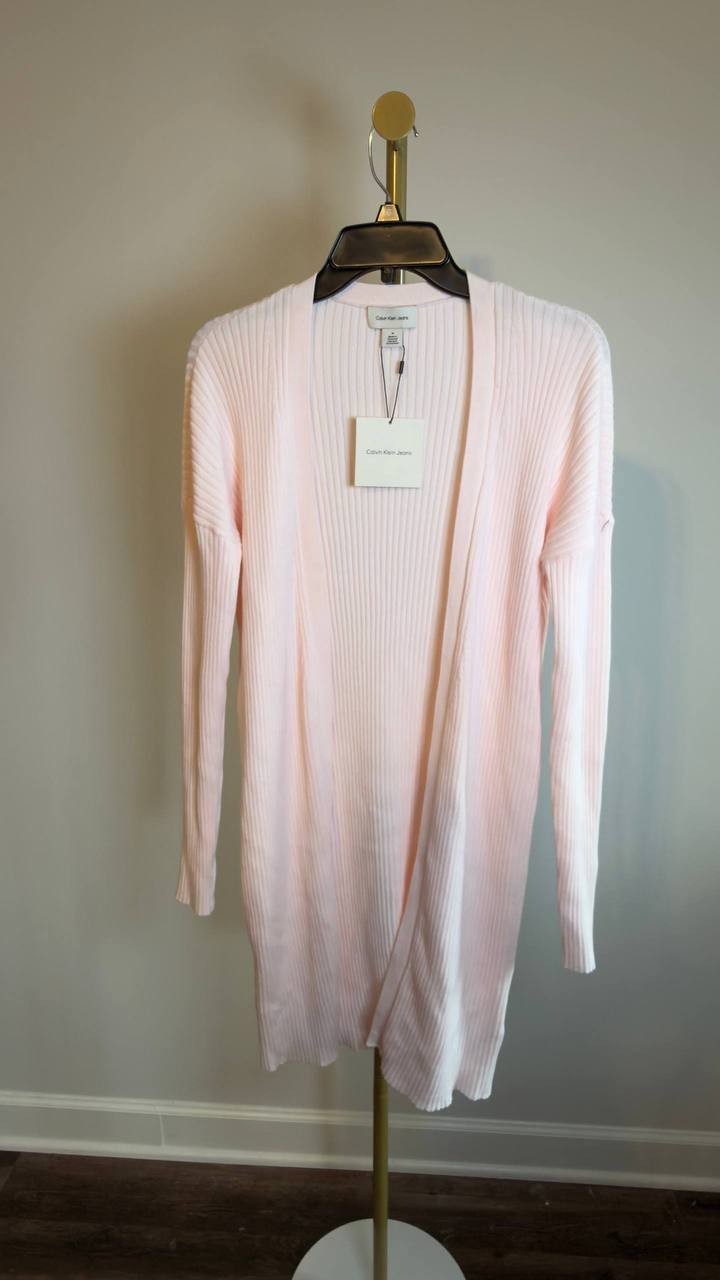 Calvin Klein Cotton Ribbed Open‑Front Duster Cardigan Pearl M NWT $99